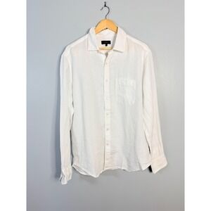 Quince Men's European Linen Long Sleeve Pocket Button Down Shirt In White Size L